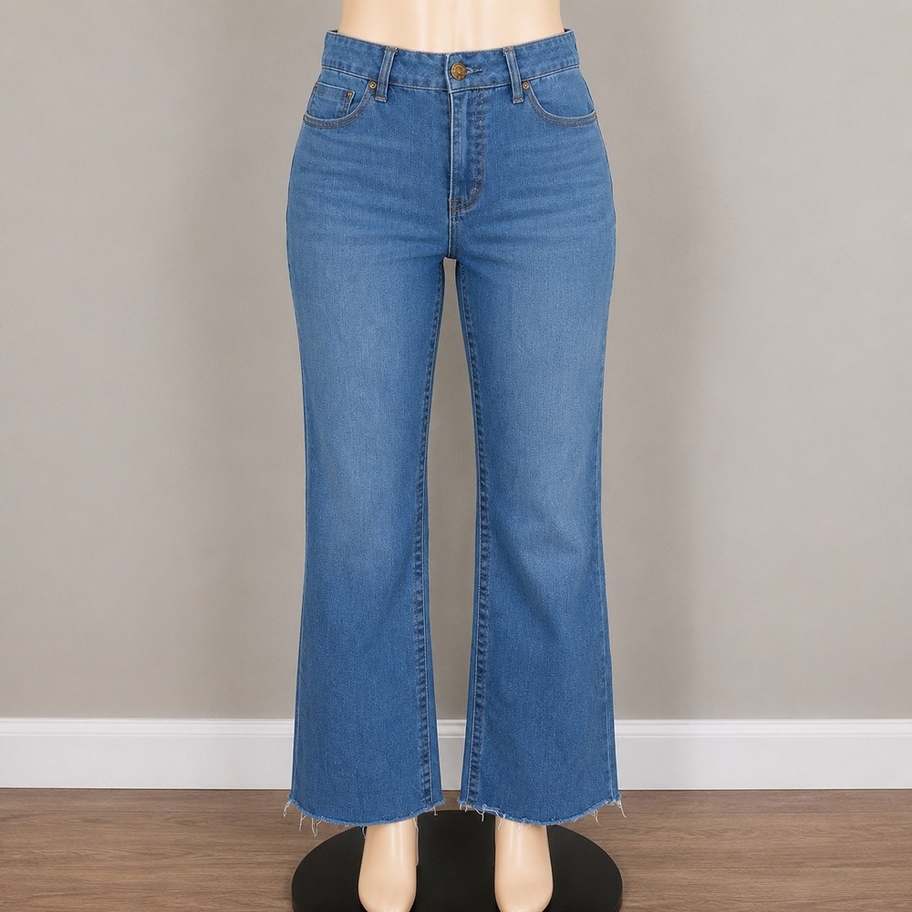 Seven7 Tummyless High Rise Slim‎ Boot Jeans Blue Raw Hem Size 12 Minimalist